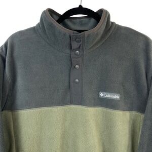 Columbia Mens Large‎ Fleece Pullover Snap Button Mock Neck Green Gray